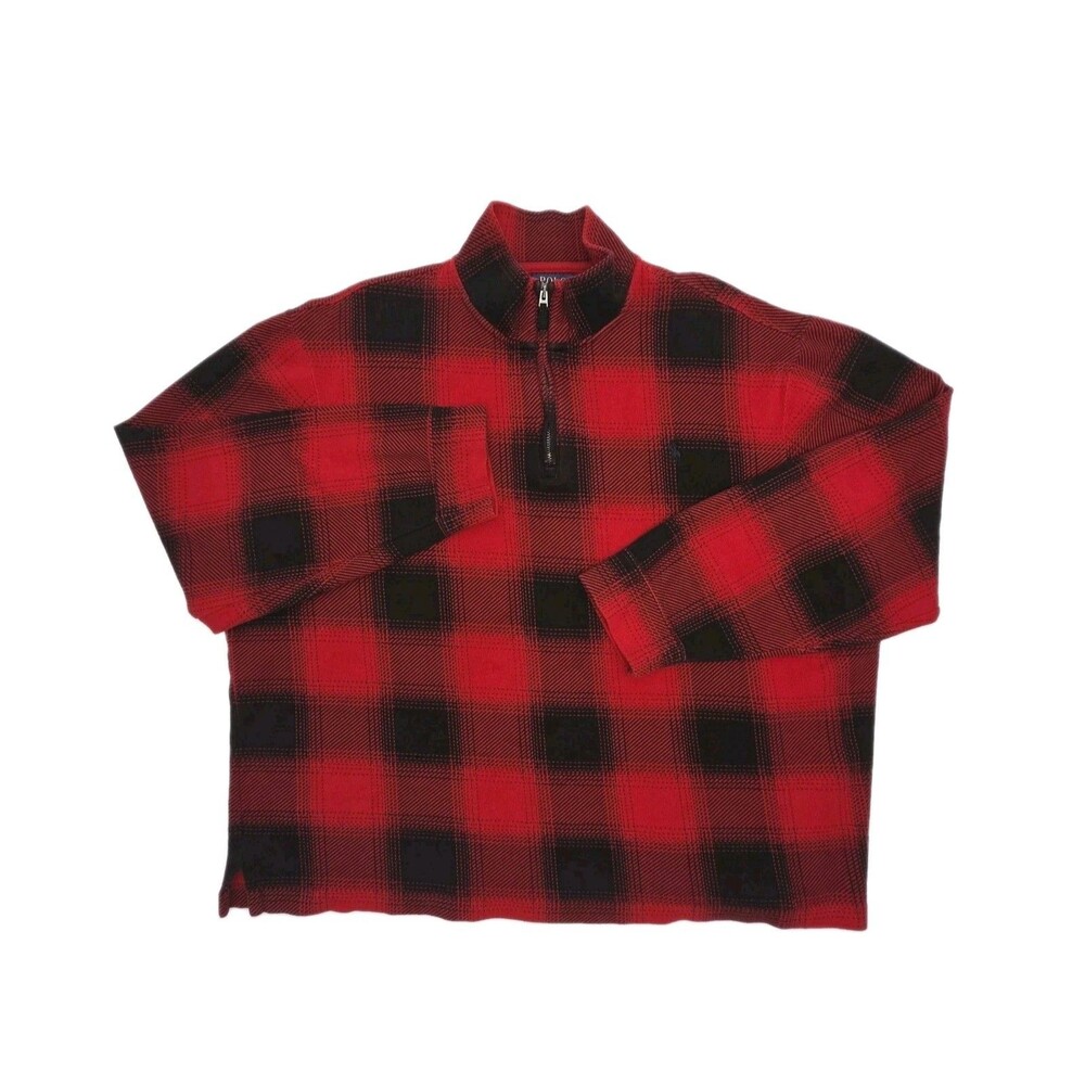 Polo Ralph Lauren 1/4 Zip Shirt Estate Rib Men Sz XL Red Black Plaid Pullover